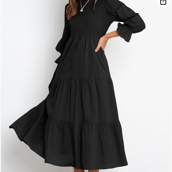 Casual Long Sleeve Crew Neck Dress Relaxed Fit Flowy Maxi Dress - Picture 2 of 5